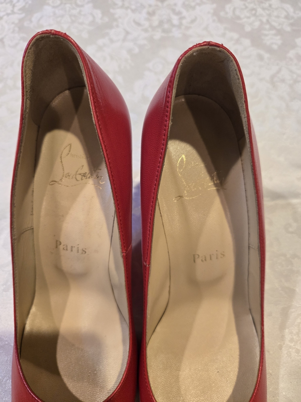 Christian Louboutin Red Leather Round-Toe Pumps - Picture 5 of 6